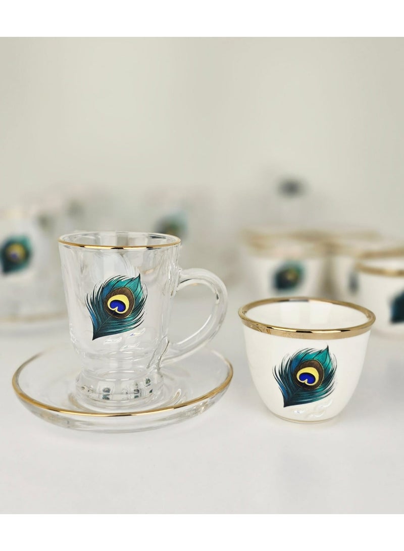 Damanhoor 22Piece Arabic Tea & Coffee Set Elegant Silver Design with Thermoses Glass Cups & Tray 12 Hours Heat Retention - Image 3