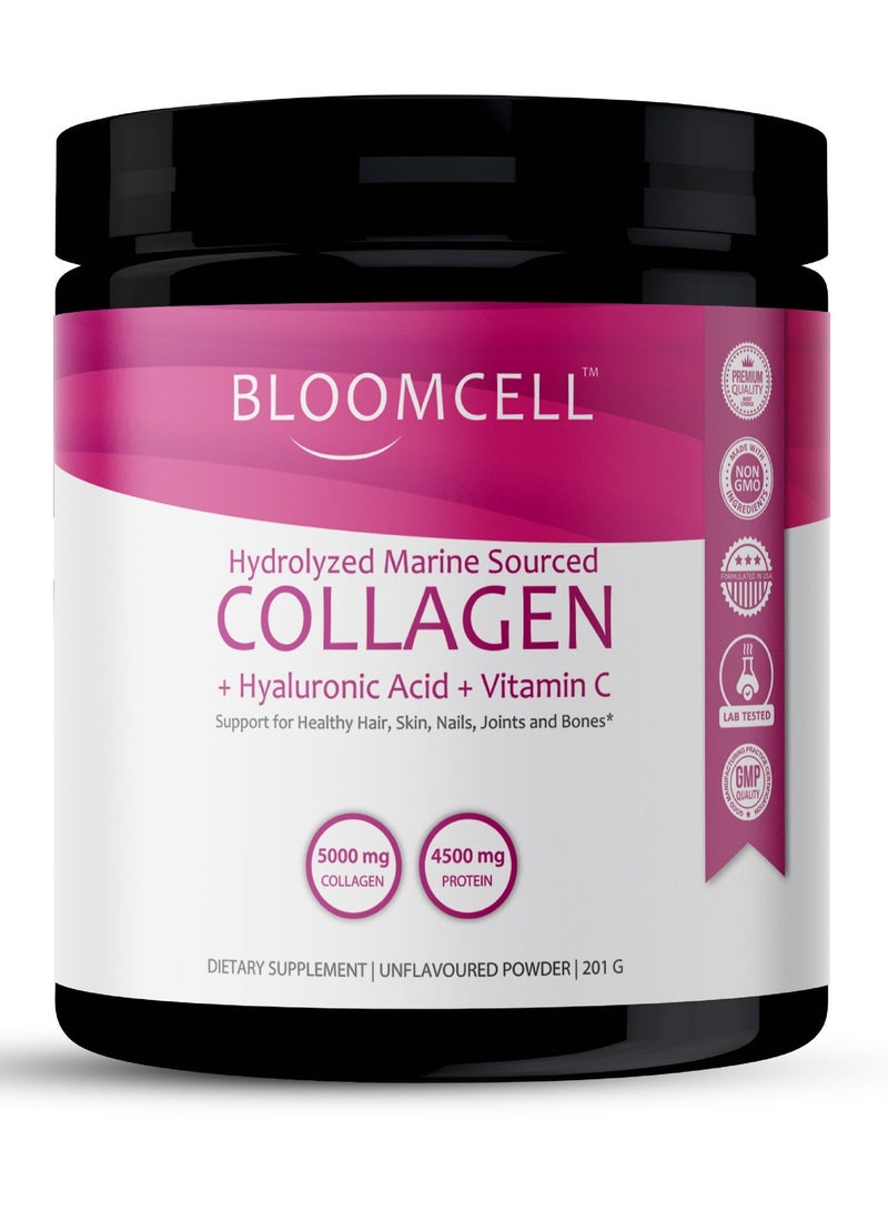Bloomcell Marine Sourced Collagen + Hyaluronic Acid + Vitamin C Powder- 201g (Unflavored) - Image 1