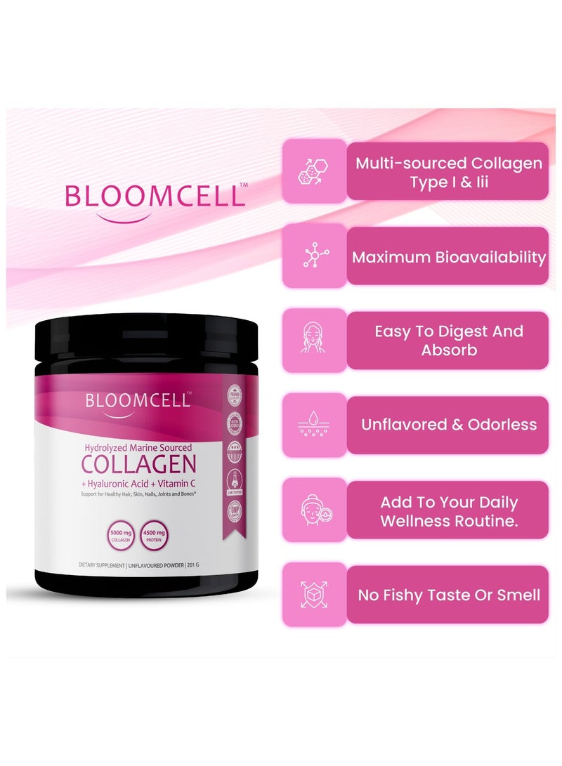 Bloomcell Marine Sourced Collagen + Hyaluronic Acid + Vitamin C Powder- 201g (Unflavored) - Image 5
