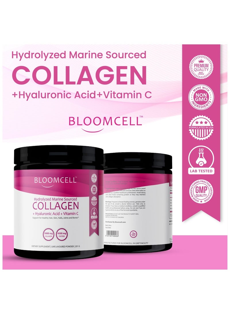 Bloomcell Marine Sourced Collagen + Hyaluronic Acid + Vitamin C Powder- 201g (Unflavored) - Image 4