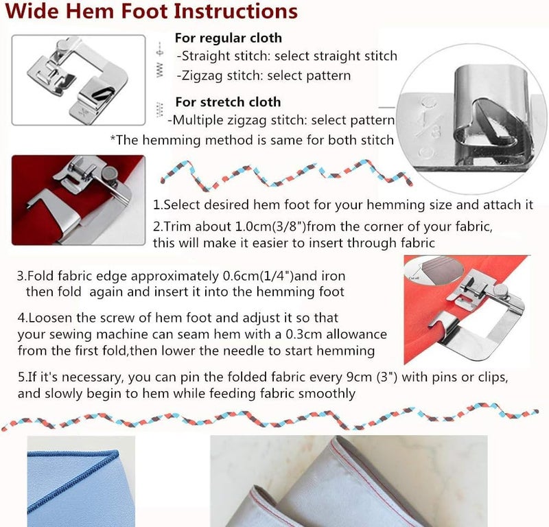 Windman 3 Sizes Wide Rolled Hem Pressure Foot Sewing Machine Presser Foot Hemmer Foot Set 1/2 Inch, 3/4 Inch, 1 Inch Low Shank Sewing Machine Presser Foot for Brother Singer - Image 2