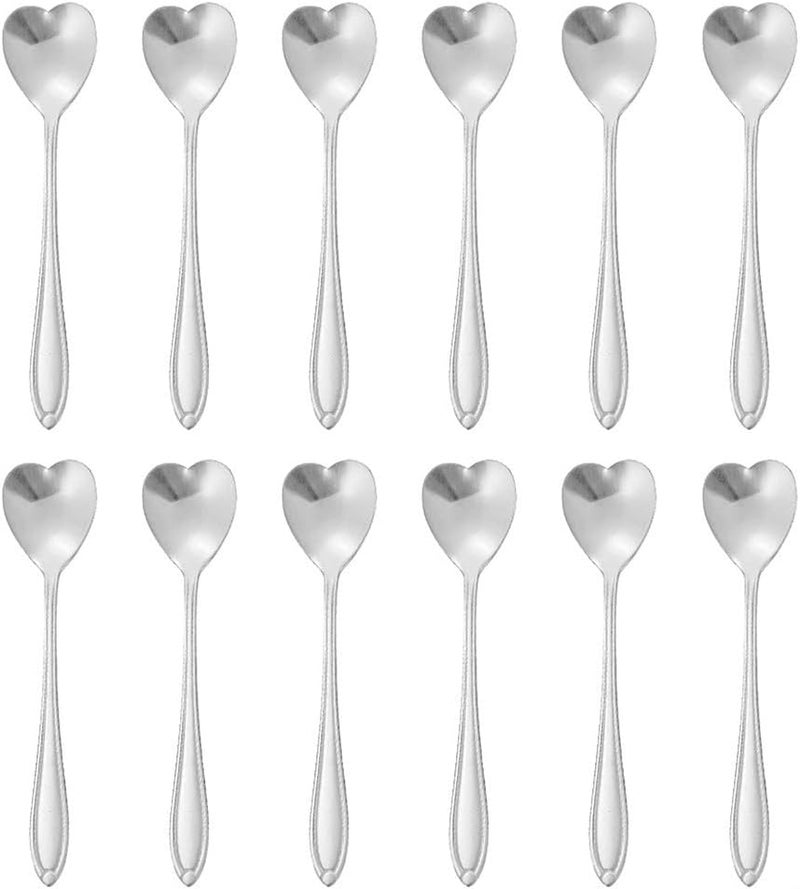 Heart-Shaped Coffee Spoons Set of 12, Polished Stainless Steel Dessert and Tea Stirring Utensils, Elegant Design for Home, Restaurant, Café, Rust-Resistant, Easy to Clean, Dishwasher Safe(silver) - Image 1