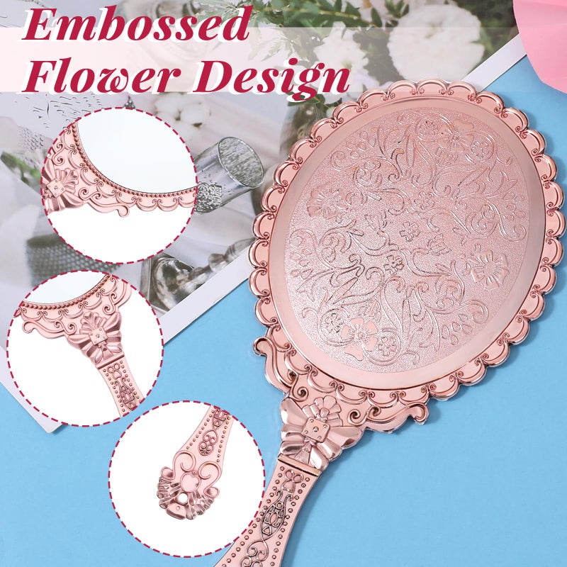Neyauo 12 Pcs Vintage Handheld Mirror 9.6"" L X 4.5"" W Portable Pink Embossed Flower Mirrors Small Princess Mirror Party Favors Retro Hand Held Decorative Mirrors Bulk For Makeup  Travel  Party  Classroom - Image 3