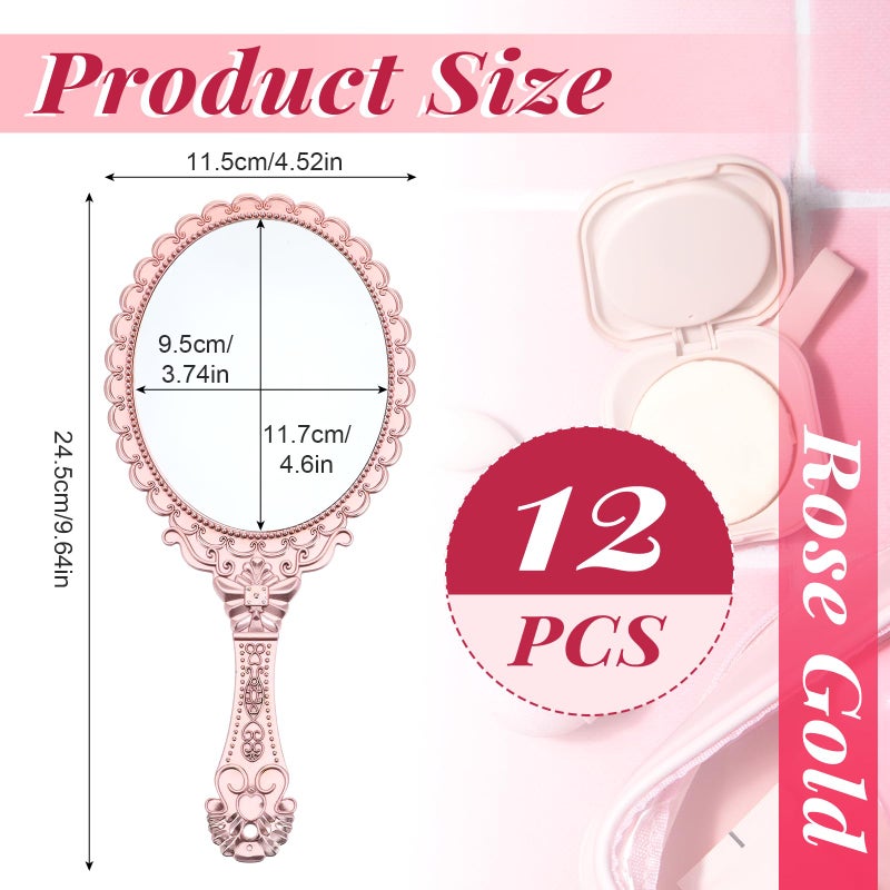 Neyauo 12 Pcs Vintage Handheld Mirror 9.6"" L X 4.5"" W Portable Pink Embossed Flower Mirrors Small Princess Mirror Party Favors Retro Hand Held Decorative Mirrors Bulk For Makeup  Travel  Party  Classroom - Image 2