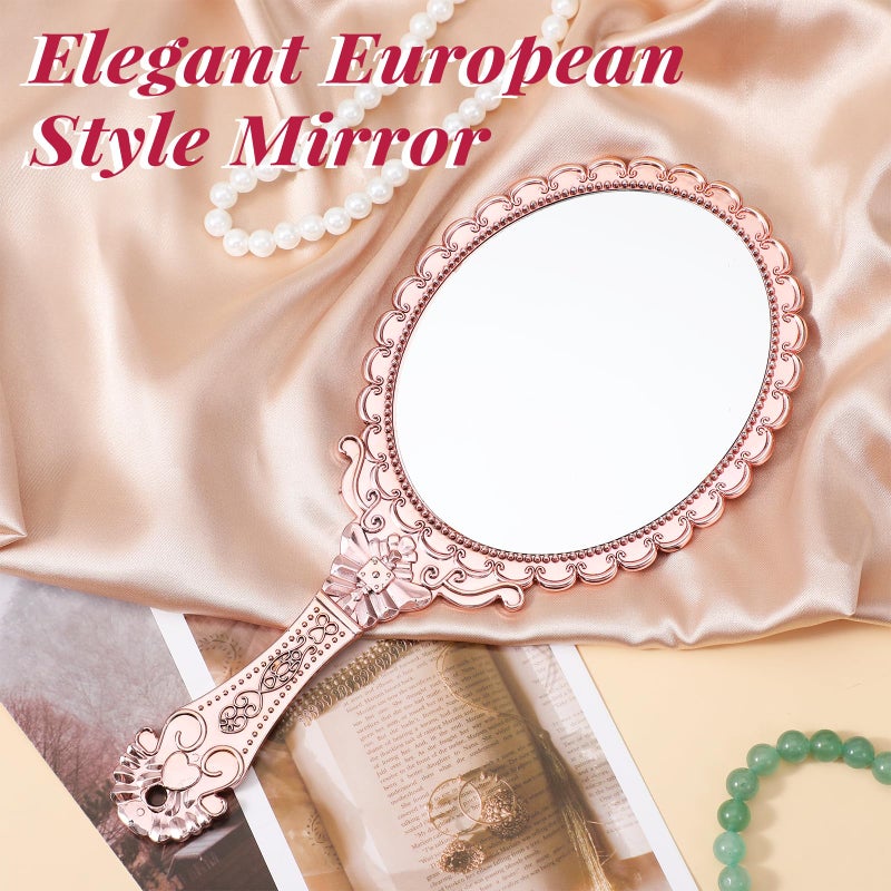 Neyauo 12 Pcs Vintage Handheld Mirror 9.6"" L X 4.5"" W Portable Pink Embossed Flower Mirrors Small Princess Mirror Party Favors Retro Hand Held Decorative Mirrors Bulk For Makeup  Travel  Party  Classroom - Image 4