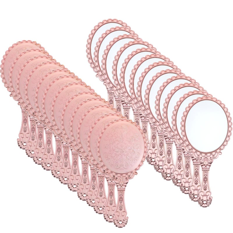 Neyauo 12 Pcs Vintage Handheld Mirror 9.6"" L X 4.5"" W Portable Pink Embossed Flower Mirrors Small Princess Mirror Party Favors Retro Hand Held Decorative Mirrors Bulk For Makeup  Travel  Party  Classroom - Image 1