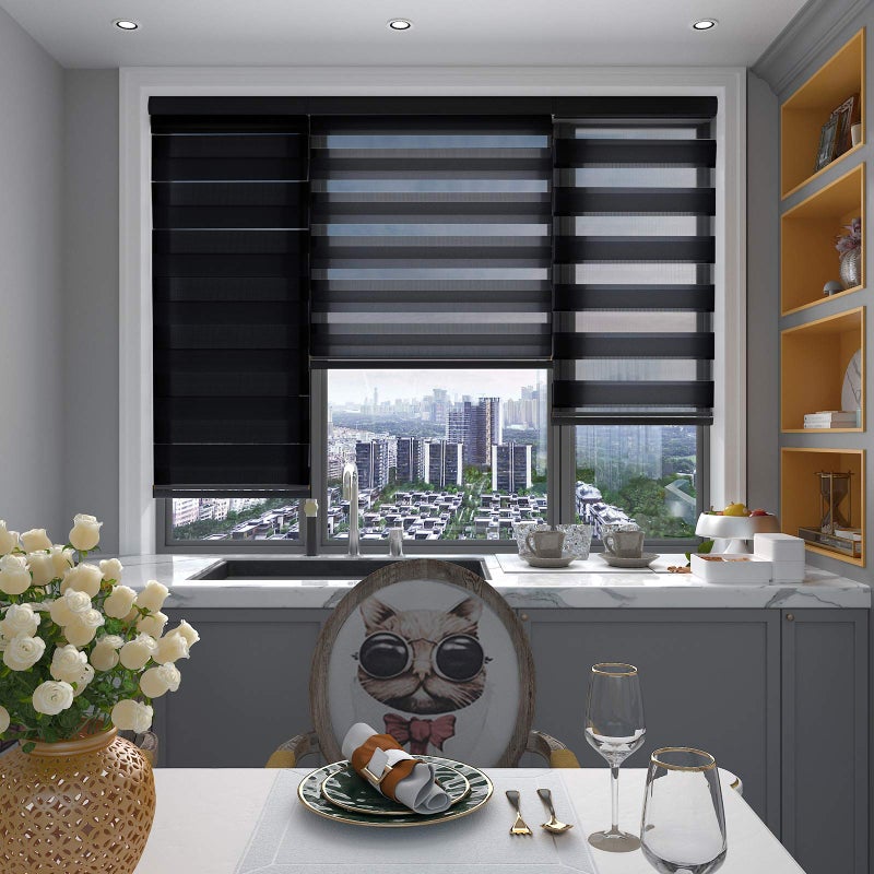 Changshade Cordless Zebra Blinds for Windows FreeStop Roller Window Shades48 W72 HBlack Dual Layer Light Filtering Privacy for Day and Night Thermal Insulated Roll Up Fabric Shade for Home