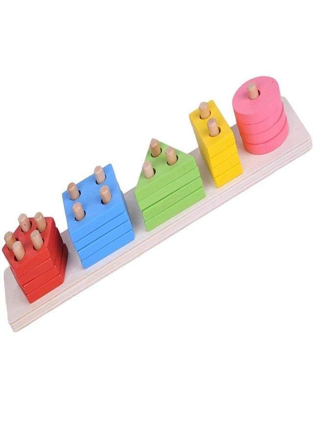 e shopping wooden geometric shape matching 5 column blocks educational & learning toys,wooden geometric shape sorter puzzle (Multi color,Pack of 21 Pcs) - Image 4