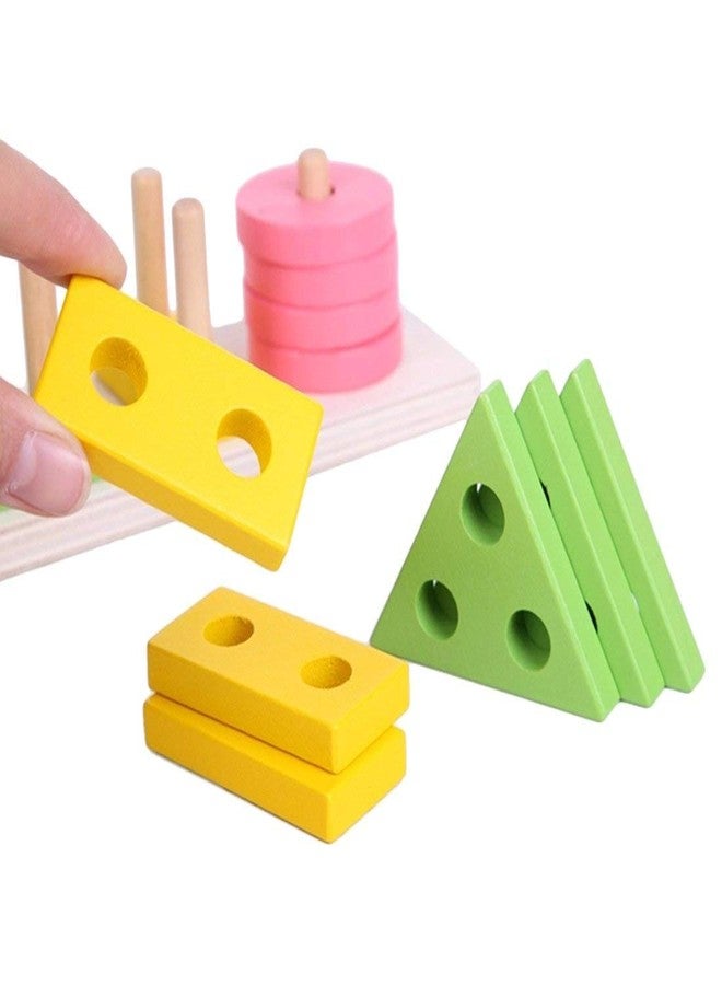 e shopping wooden geometric shape matching 5 column blocks educational & learning toys,wooden geometric shape sorter puzzle (Multi color,Pack of 21 Pcs) - Image 3