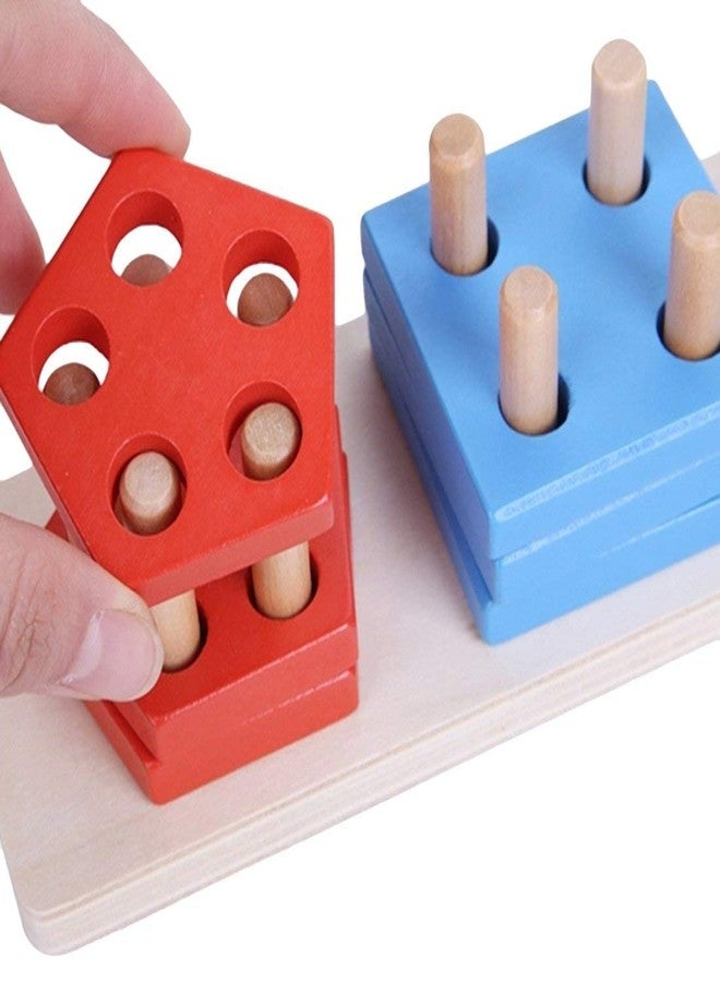 e shopping wooden geometric shape matching 5 column blocks educational & learning toys,wooden geometric shape sorter puzzle (Multi color,Pack of 21 Pcs) - Image 2