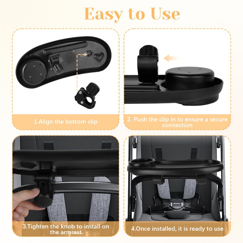 Motthjcw Stroller Snack Tray,Adjustable Snack Tray for Stroller with Cup Holder and Phone Holder,Enlarged Thickened Accessories, Non-slip Handle Clip Suitable for Round Tube Flat Tube Handrails - Image 5