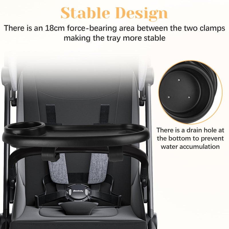 Motthjcw Stroller Snack Tray,Adjustable Snack Tray for Stroller with Cup Holder and Phone Holder,Enlarged Thickened Accessories, Non-slip Handle Clip Suitable for Round Tube Flat Tube Handrails - Image 4
