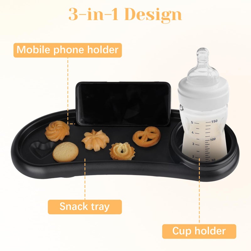 Motthjcw Stroller Snack Tray,Adjustable Snack Tray for Stroller with Cup Holder and Phone Holder,Enlarged Thickened Accessories, Non-slip Handle Clip Suitable for Round Tube Flat Tube Handrails - Image 3
