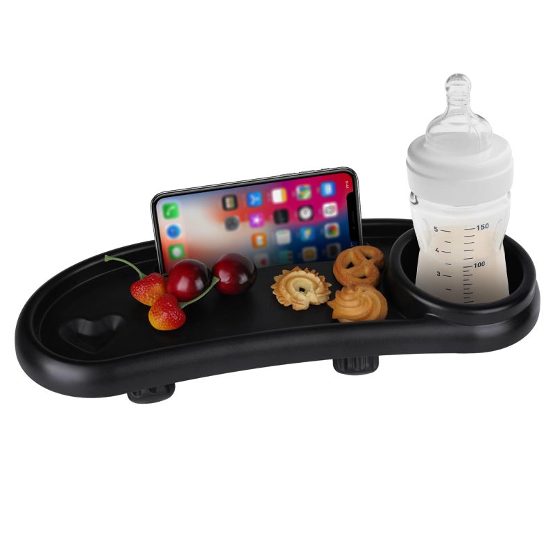Motthjcw Stroller Snack Tray,Adjustable Snack Tray for Stroller with Cup Holder and Phone Holder,Enlarged Thickened Accessories, Non-slip Handle Clip Suitable for Round Tube Flat Tube Handrails - Image 1