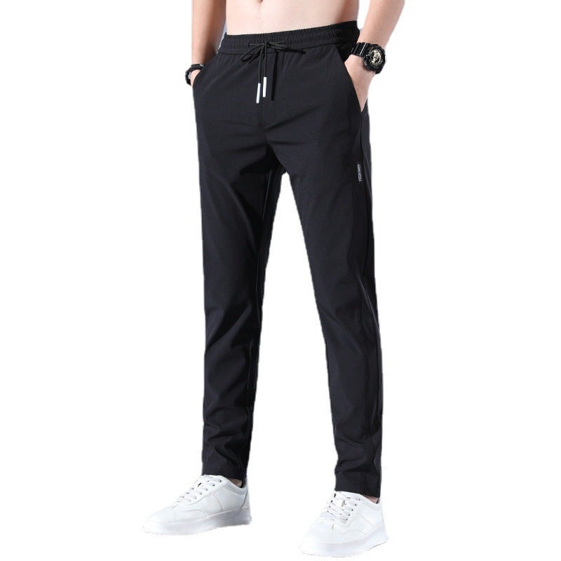 2022 Summer Mens Cool Ice-Silk Black Casual Pants Elastic Breathable Straight Light gray - Image 5