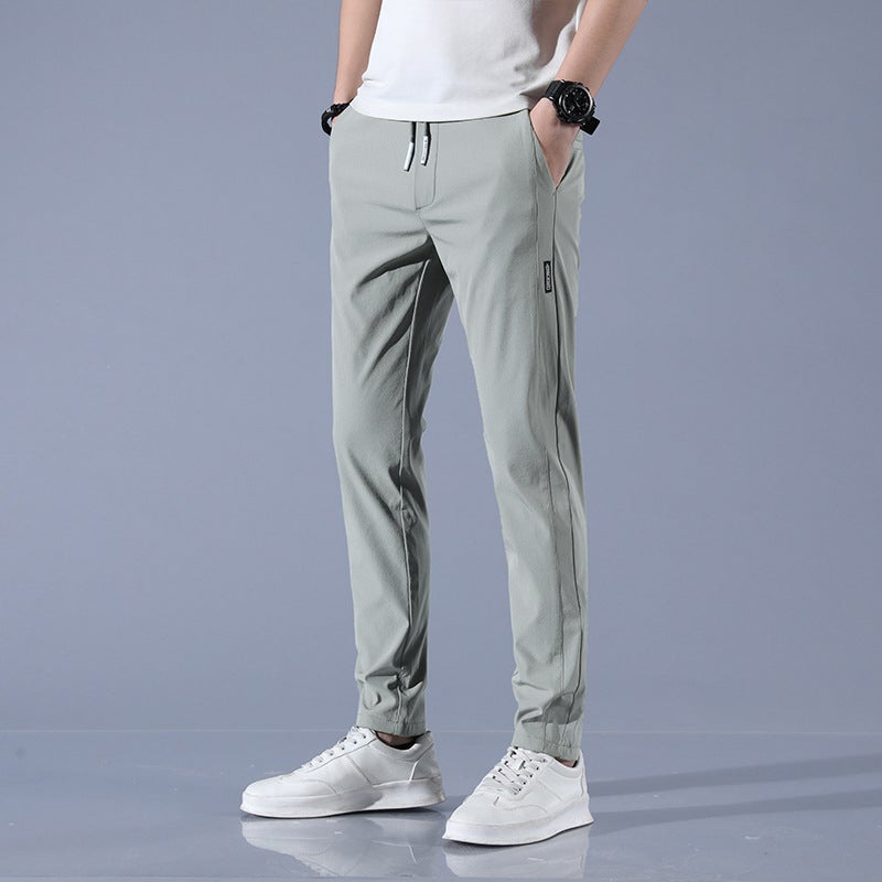 2022 Summer Mens Cool Ice-Silk Black Casual Pants Elastic Breathable Straight Light gray - Image 3