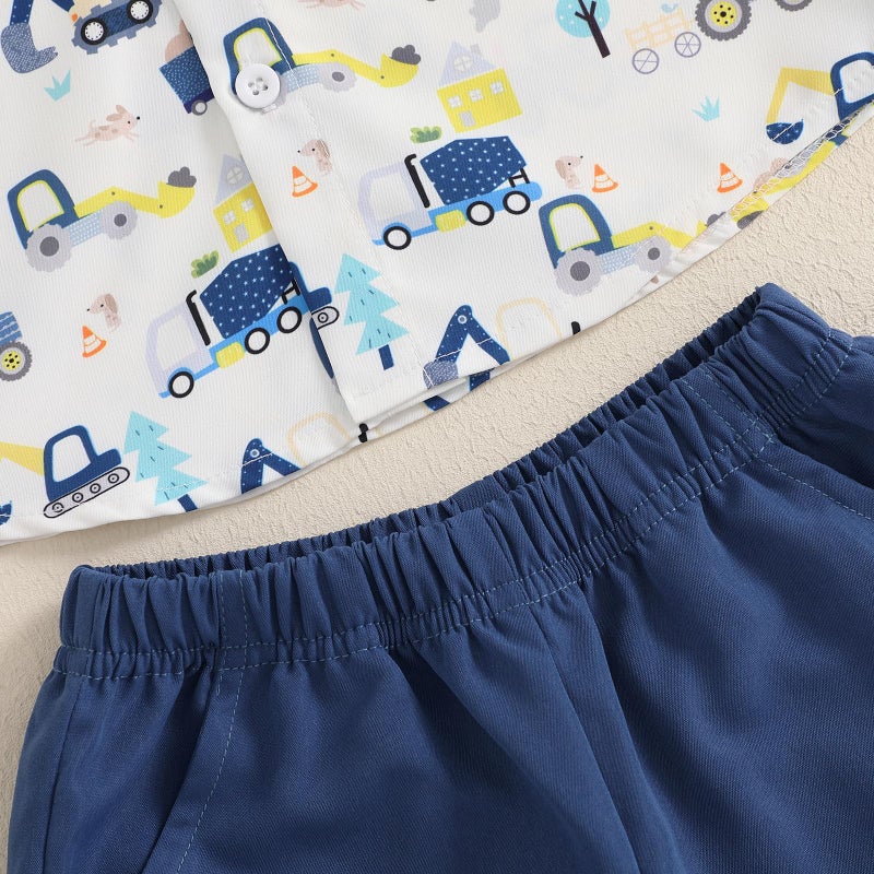 CIYCUIT Toddler Baby Boys Summer Car Print Shirt Outfits Clothes Short Sleeve Button Down Tops + Shorts Set Blue 2-3T - Image 4