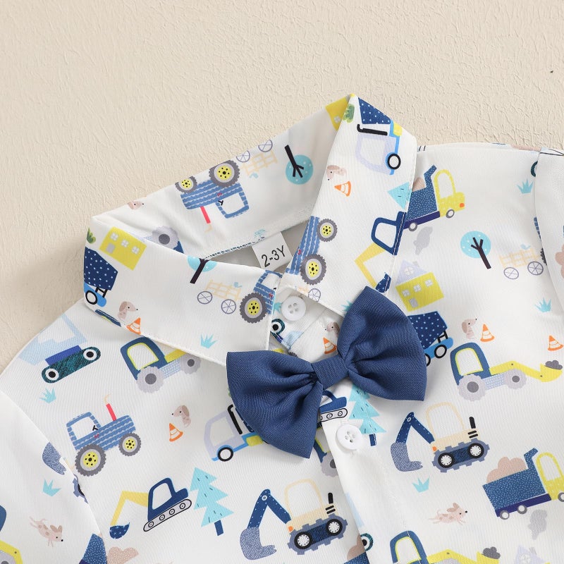 CIYCUIT Toddler Baby Boys Summer Car Print Shirt Outfits Clothes Short Sleeve Button Down Tops + Shorts Set Blue 2-3T - Image 2