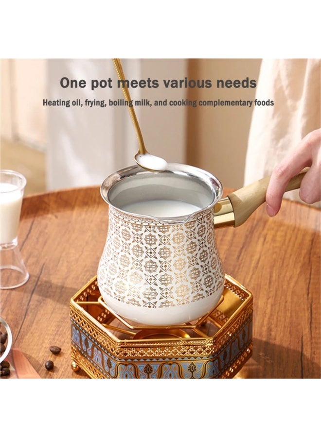 Stainless Steel Milk Pot with Long Handle and Lid, 550ml - Decorative Floral Design - Image 3