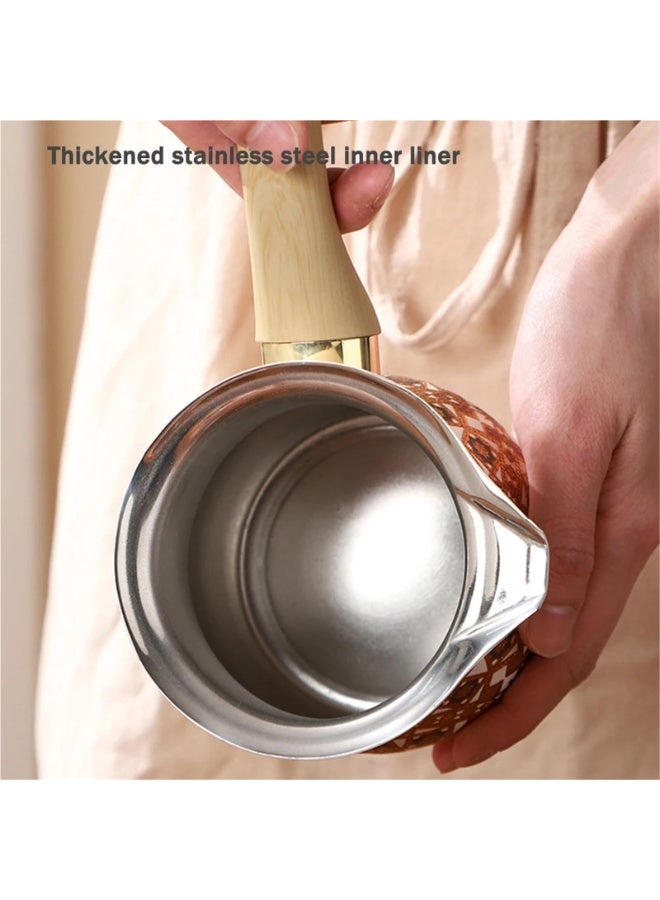 Stainless Steel Milk Pot with Long Handle and Lid, 550ml - Decorative Floral Design - Image 5