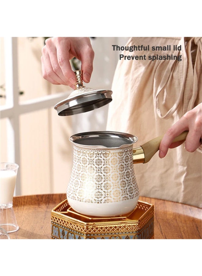 Stainless Steel Milk Pot with Long Handle and Lid, 550ml - Decorative Floral Design - Image 4