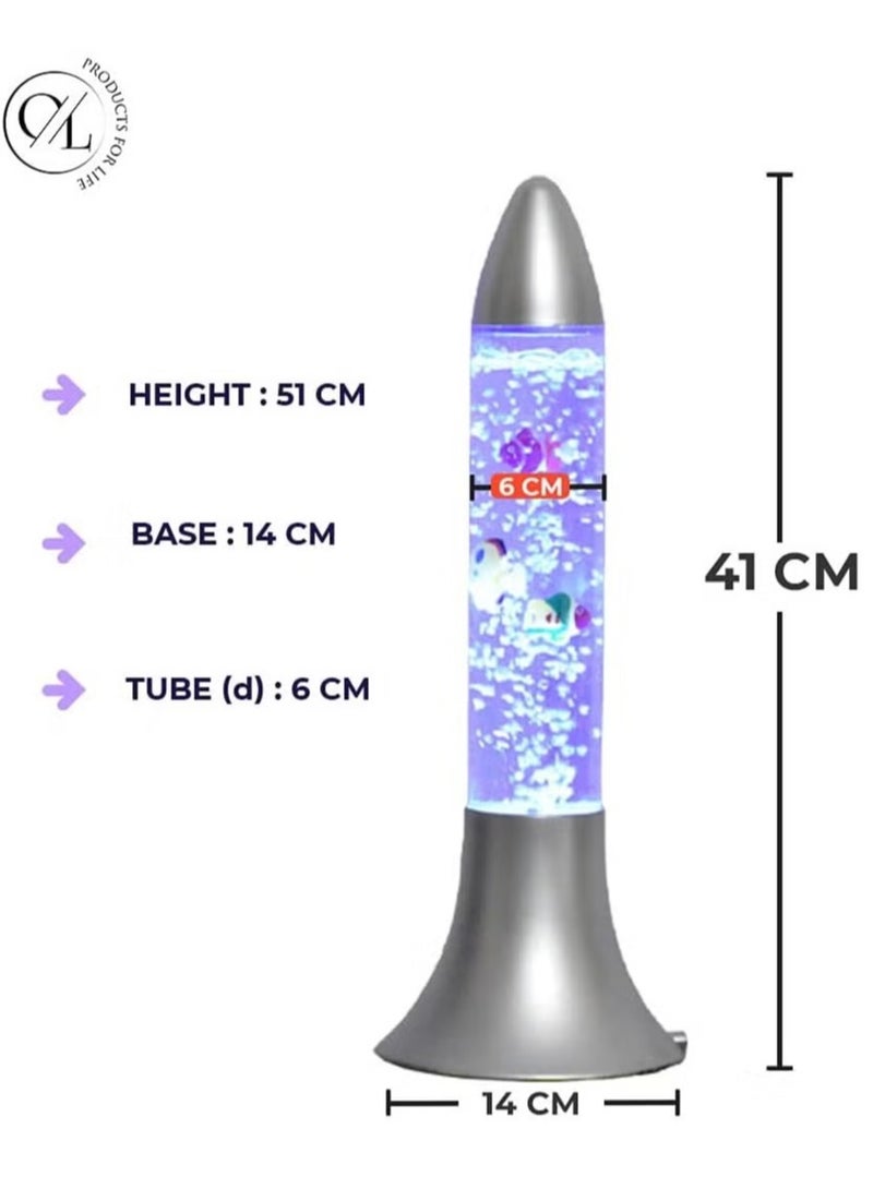 Raxoom Glass Aqua Bubble Tube Lamp - Rocket Shaped (16 In), Color-Changing LED Artificial Aquarium with Colorful Fish, Sensory Visual with Calming Anti-Anxiety Effect - Image 2