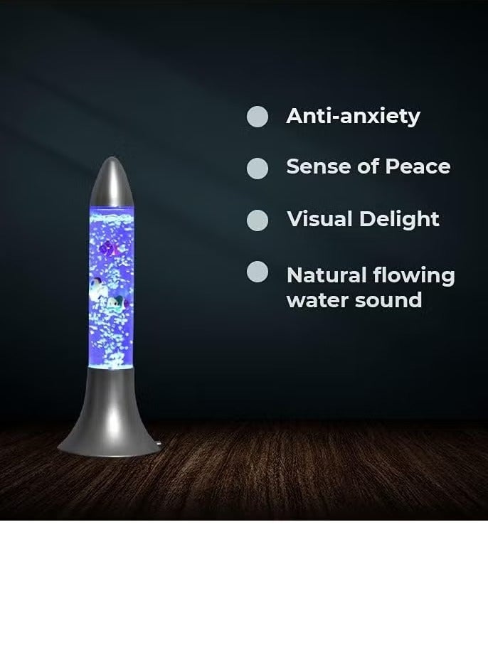 Raxoom Glass Aqua Bubble Tube Lamp - Rocket Shaped (16 In), Color-Changing LED Artificial Aquarium with Colorful Fish, Sensory Visual with Calming Anti-Anxiety Effect - Image 3