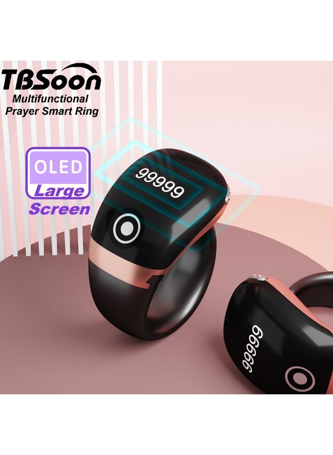 TBSoon Lightweight Tasbih Smart Ring, Tasbeeh Counter, Prayer Direction Indicator Guide, 5 Azan Alarm Clock, Large Screen, Large Battery, Forgiveness, Electronic Rosary, Eid al-Fitr Eid al-Adha Ramadan Gift,for men and women, with Smart Phone APP - Rose Golden Pro - Image 4