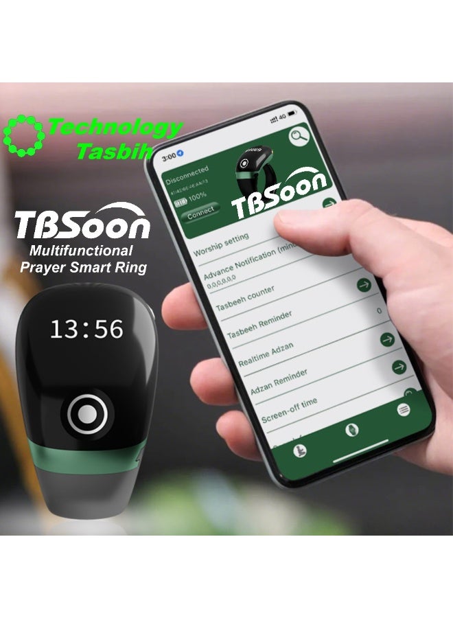 TBSoon Lightweight Tasbih Smart Ring, Tasbeeh Counter, Prayer Direction Indicator Guide, 5 Azan Alarm Clock, Large Screen, Large Battery, Forgiveness, Electronic Rosary, Eid al-Fitr Eid al-Adha Ramadan Gift,for men and women, with Smart Phone APP - Rose Golden Pro - Image 2