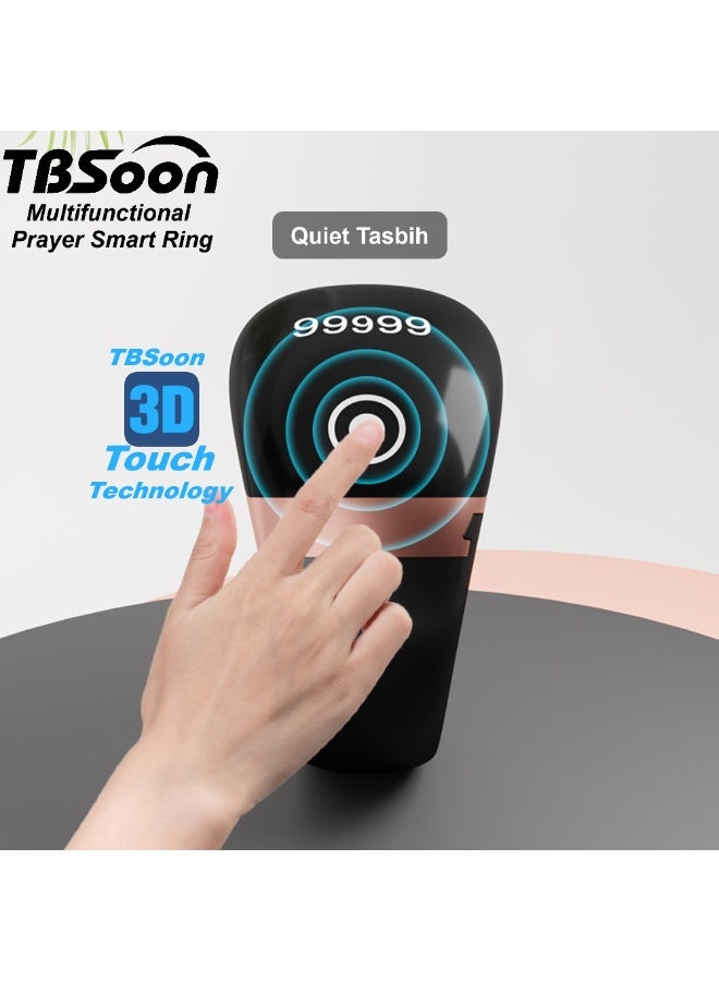 TBSoon Lightweight Tasbih Smart Ring, Tasbeeh Counter, Prayer Direction Indicator Guide, 5 Azan Alarm Clock, Large Screen, Large Battery, Forgiveness, Electronic Rosary, Eid al-Fitr Eid al-Adha Ramadan Gift,for men and women, with Smart Phone APP - Rose Golden Pro - Image 3
