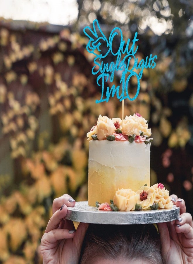 Arthsdite Out Single Digits I'm 10 Cake Topper Double Digits 10 Cake Decoration Happy 10th Bithday Decorations for Boys Girls 10th Birthday Decorations - Bule Glitter - Image 4
