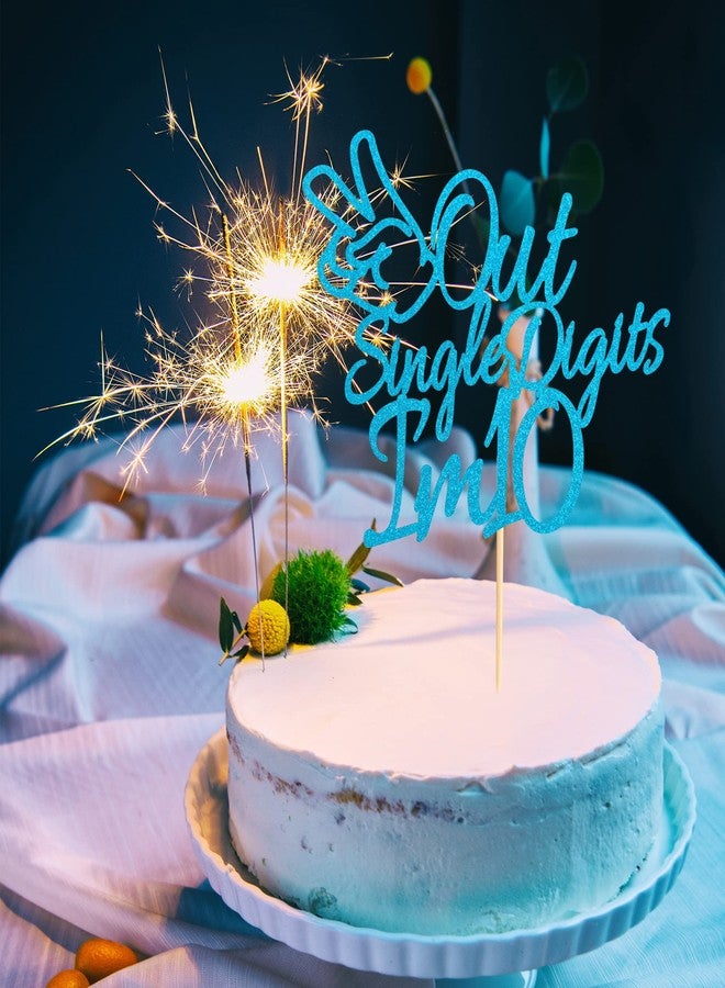 Arthsdite Out Single Digits I'm 10 Cake Topper Double Digits 10 Cake Decoration Happy 10th Bithday Decorations for Boys Girls 10th Birthday Decorations - Bule Glitter - Image 3