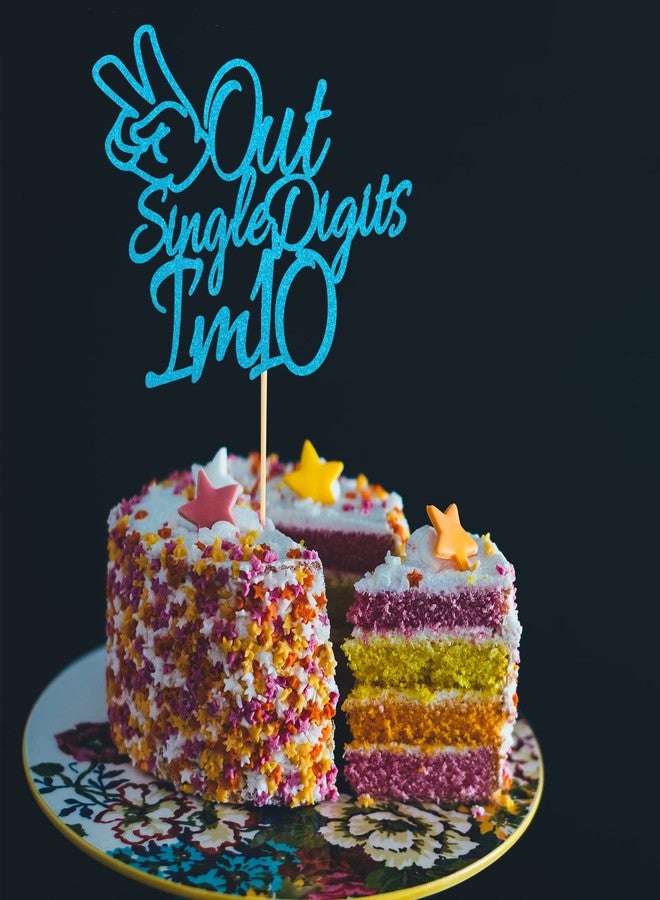 Arthsdite Out Single Digits I'm 10 Cake Topper Double Digits 10 Cake Decoration Happy 10th Bithday Decorations for Boys Girls 10th Birthday Decorations - Bule Glitter - Image 5