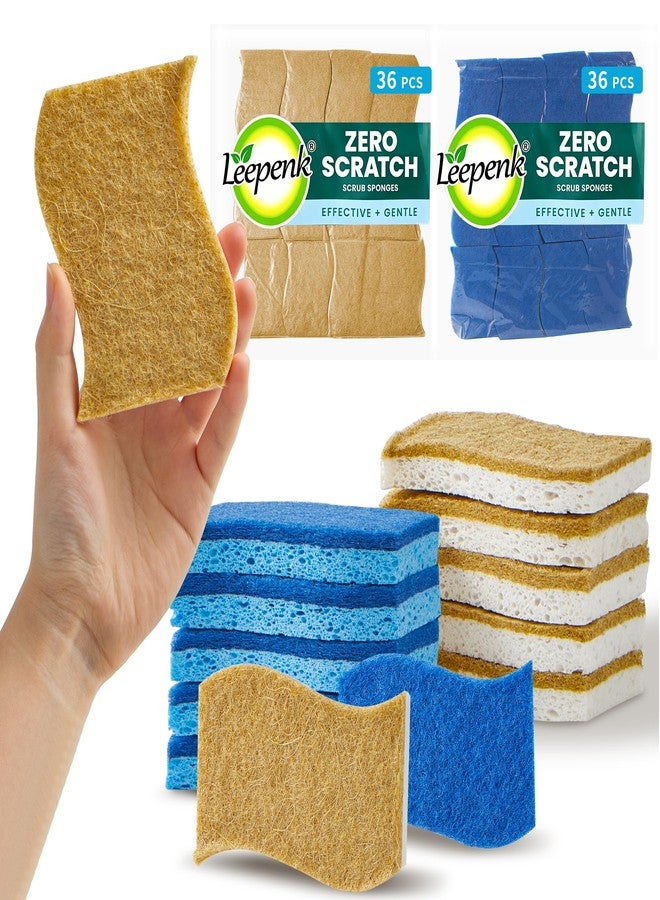 LEEPENK Non-Scratch Scrub 36+36 PCS Sponge, 72 Kitchen Sponges for Cleaning Around the Home Bathroom & More, Scratch-Free Dish Scrubber,Multi-Surface Safe, Best for Nonstick Pots and Pans - Image 1