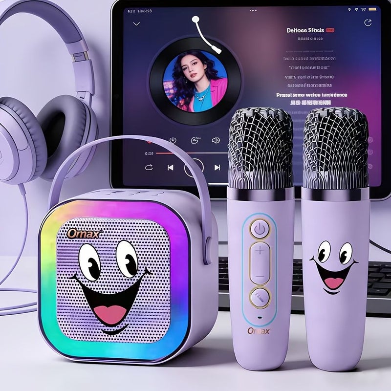 Karaoke Machine with 2 Wireless Microphones Pink For Birthday Party Family Entertainment With LED Colorful Lights High Aesthetic Gift - Image 4