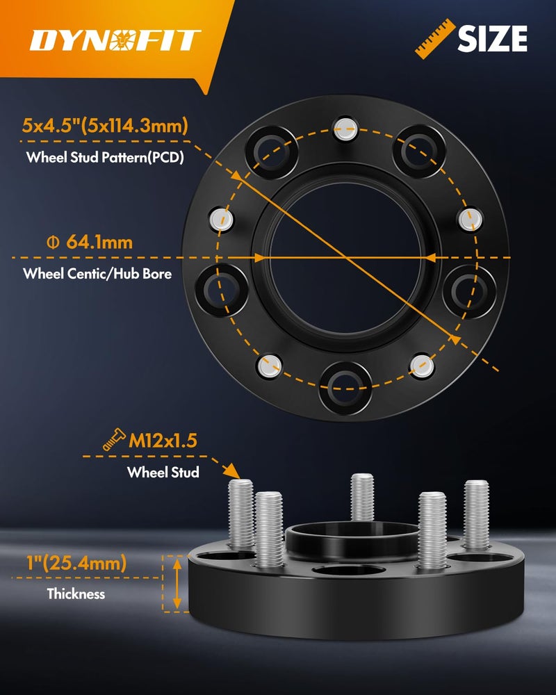 دينا فيت 5x4.5 فواصل عجلات مركزية لهوندا أكورد سيفيك أكورا CR-V HR-V إليمينت كروس تور، 4 قطع 1" (25 مم) فاصل عجلات لـ TL RDX TLX CDX CSX ILX RSX TSX 64.1 مم ثقب 5x114.3 مم 5 لوج ريمز - Image 2