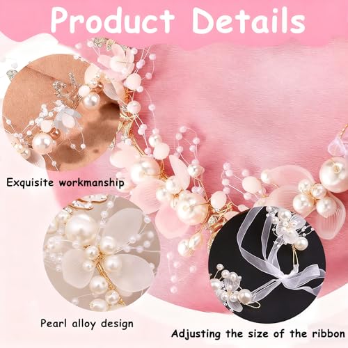 YUISI Tiara for Women, Hair Band for Women, Elegant Floral Pearl Crown Headband, Bridal Hairband, Party, Birthday, Dress Up - Image 3