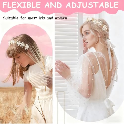 YUISI Tiara for Women, Hair Band for Women, Elegant Floral Pearl Crown Headband, Bridal Hairband, Party, Birthday, Dress Up - Image 4
