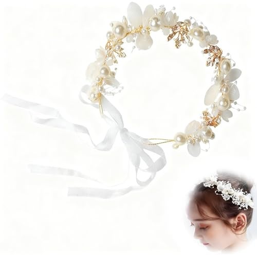 YUISI Tiara for Women, Hair Band for Women, Elegant Floral Pearl Crown Headband, Bridal Hairband, Party, Birthday, Dress Up - Image 1