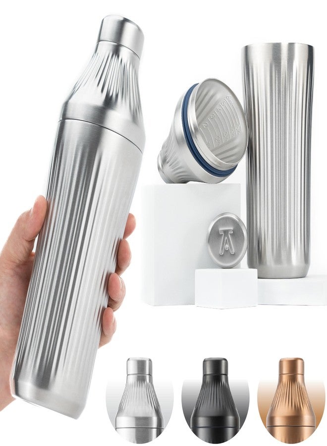 Elevated Craft Diamond Edition Hybrid Cocktail Shaker Set - Premium Vacuum Insulated Stainless Steel, 28 oz, Includes Built-In Strainer, Precise Measuring Top & XL Polishing Cloth - Martini Shaker - Image 1