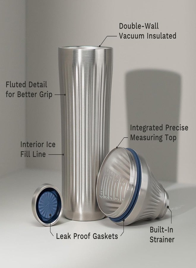 Elevated Craft Diamond Edition Hybrid Cocktail Shaker Set - Premium Vacuum Insulated Stainless Steel, 28 oz, Includes Built-In Strainer, Precise Measuring Top & XL Polishing Cloth - Martini Shaker - Image 2