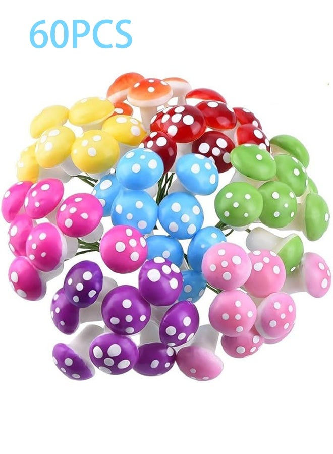60pcs Mini Mushroom Miniature Model Artificial Garden Fairy Bonsai Pot Resin Craft Decoration Home DIY Miniature Landscape Decoration (Multiple Colors) - Image 1