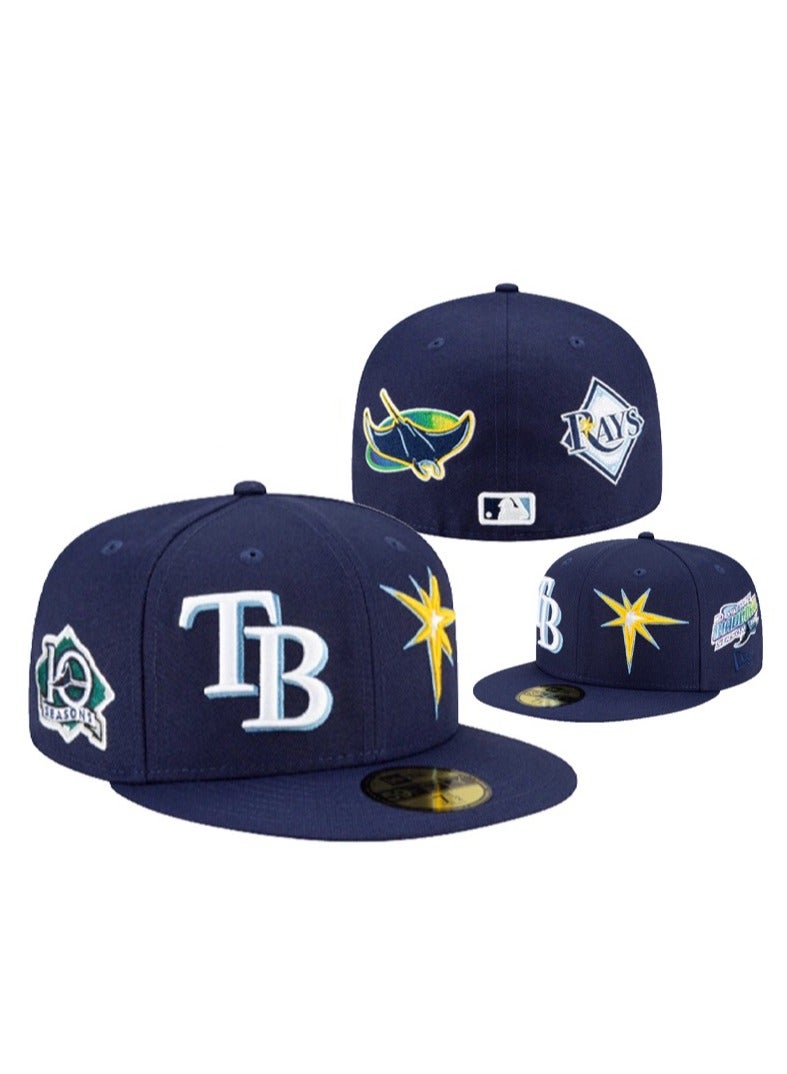 NEW ERA Tampa Bay Rays Navy Blue Flat - Brim Baseball Cap, Multi - Team - Logo Embroidered Style - 63.5cm 