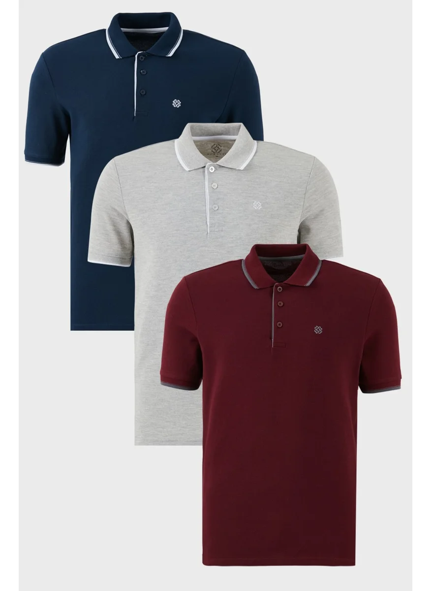 Buratti Cotton Slim Fit Stripe Detailed Buttoned Polo Collar 3-Pack T Shirt Men's T Shirt 5902118S3
