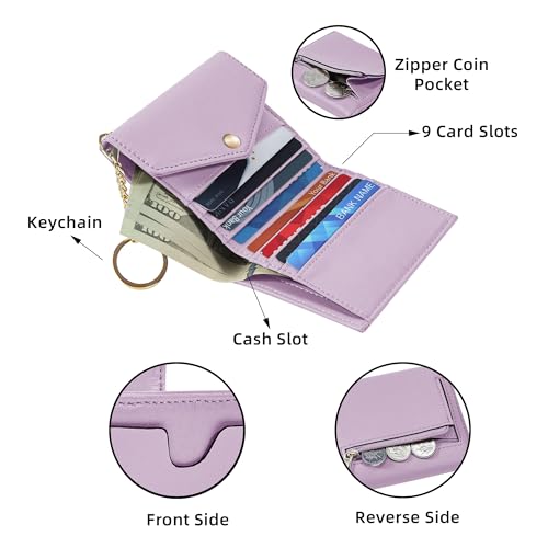 Gostwo Womens Wallet RFID Blocking Small Wallets Woman Credit Card Holder Trifold Ladies Wallets with Coins Zipper Pocket(Purple) - Image 3
