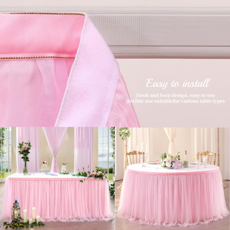 Suppromo 6ft Pink Tulle Table Skirt Baby Shower Tablecloth for Rectangle Tables or Round Tables Pink Ruffle Tutu Table Skirts Desk Skirt for Princess Girls Birthday Party Cake Dessert Table Decorations - Image 5