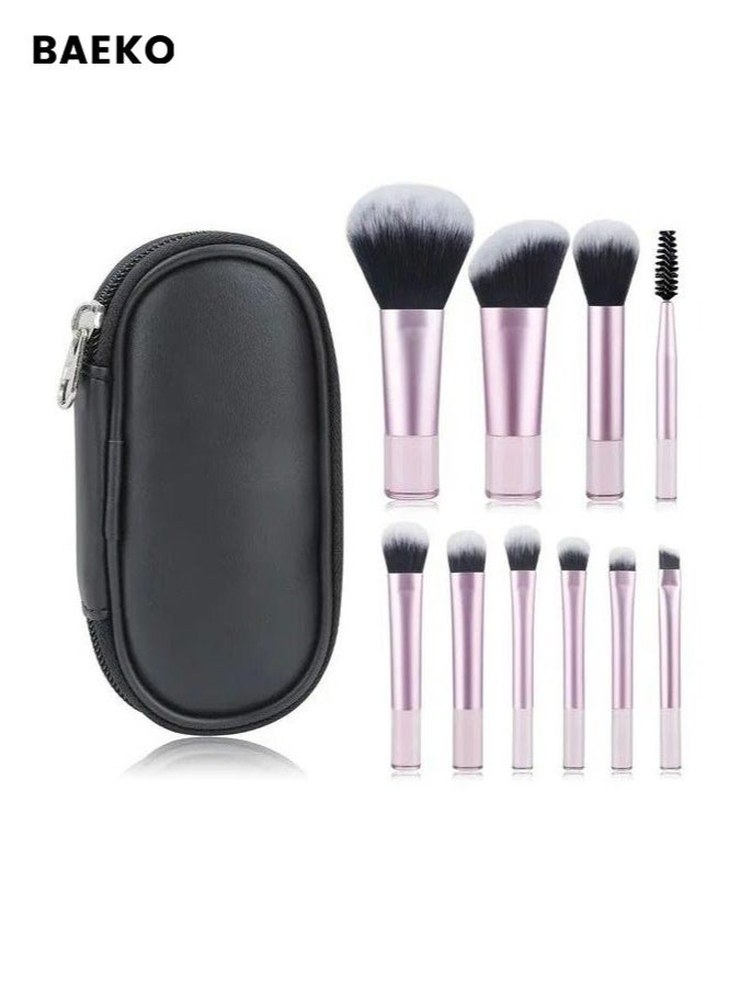 BAEKO Portable Makeup Brush Set, Easy-Grip Full Function Mini Cosmetic Brush Set with Brush Bag 10 brushes  - Image 1