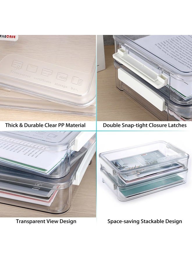 BTSKY 2 Pack Clear Plastic Stackable Storage Box File Protector Case Organizer Portable Project Case Document Holder for 8.5 x 13 Letter A4 File Paper, Plastic Storage Box Office Documents - Image 4