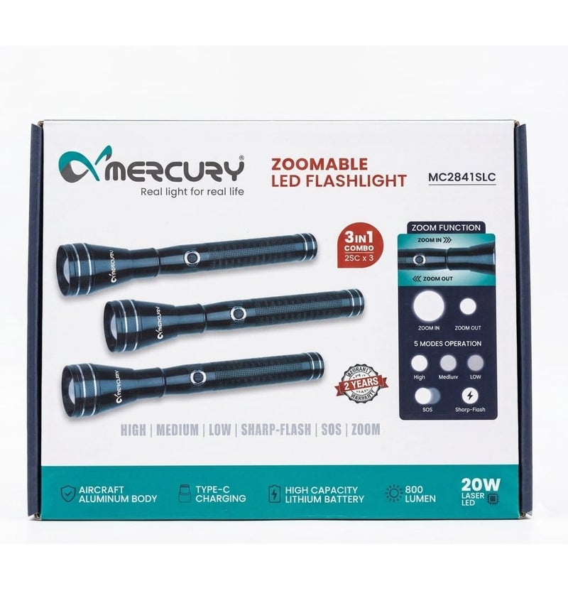 مصباح يدوي LED قابل للتكبير من ميركوري 3 في 1  MC2841SLC