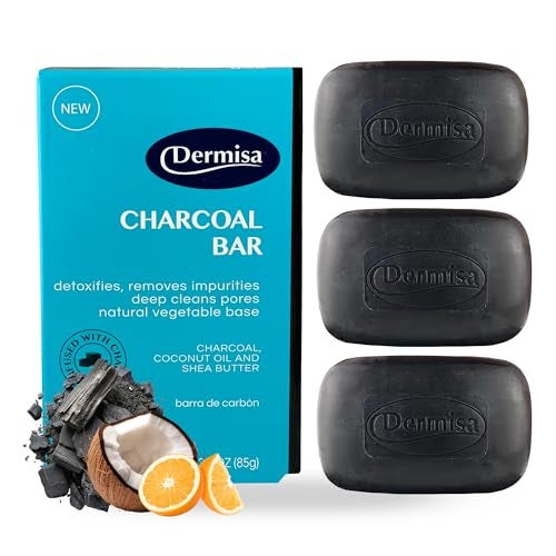 Dermisa Charcoal Bar Natural Gentle Cleansing Bar Contains Activated Charcoal Coconut Oil Shea Butter Vitamin C Licorice NO PARABENS NO SULFATES 3 OZ 3Pack